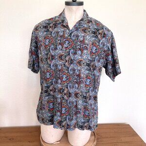 Statements Short Sleeve Mens Shirt - Linen Blend - Paisley Print - Size XL